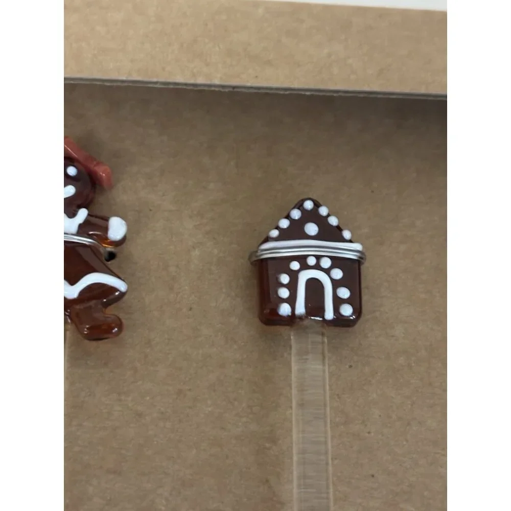 Pottery Barn Gingerbread Icon Glass Stir Sticks, Set Of Four Stirrers NEW